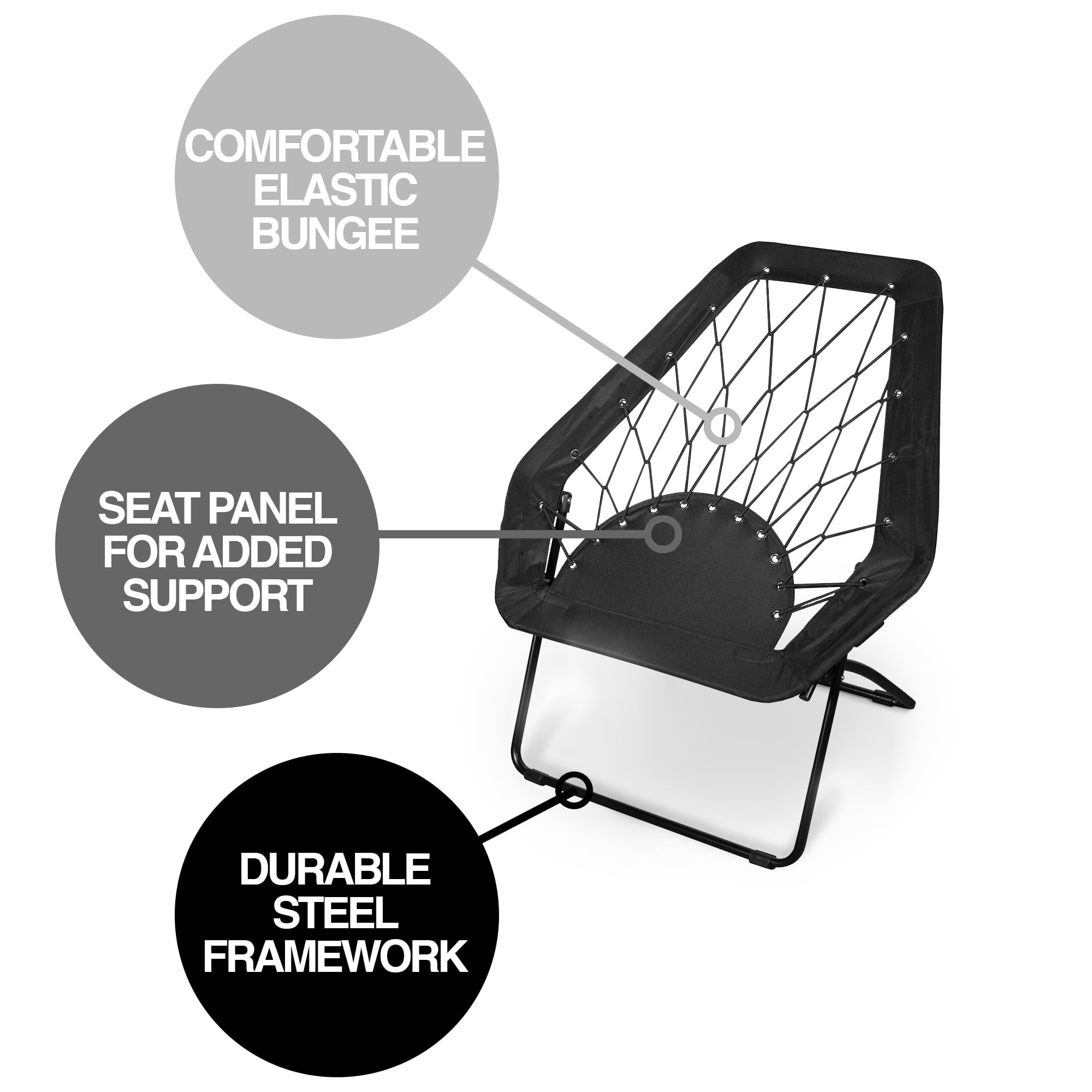 Zenithen Black Hexagon Bungee Chair For Dorm, Bed, Living Room, 32