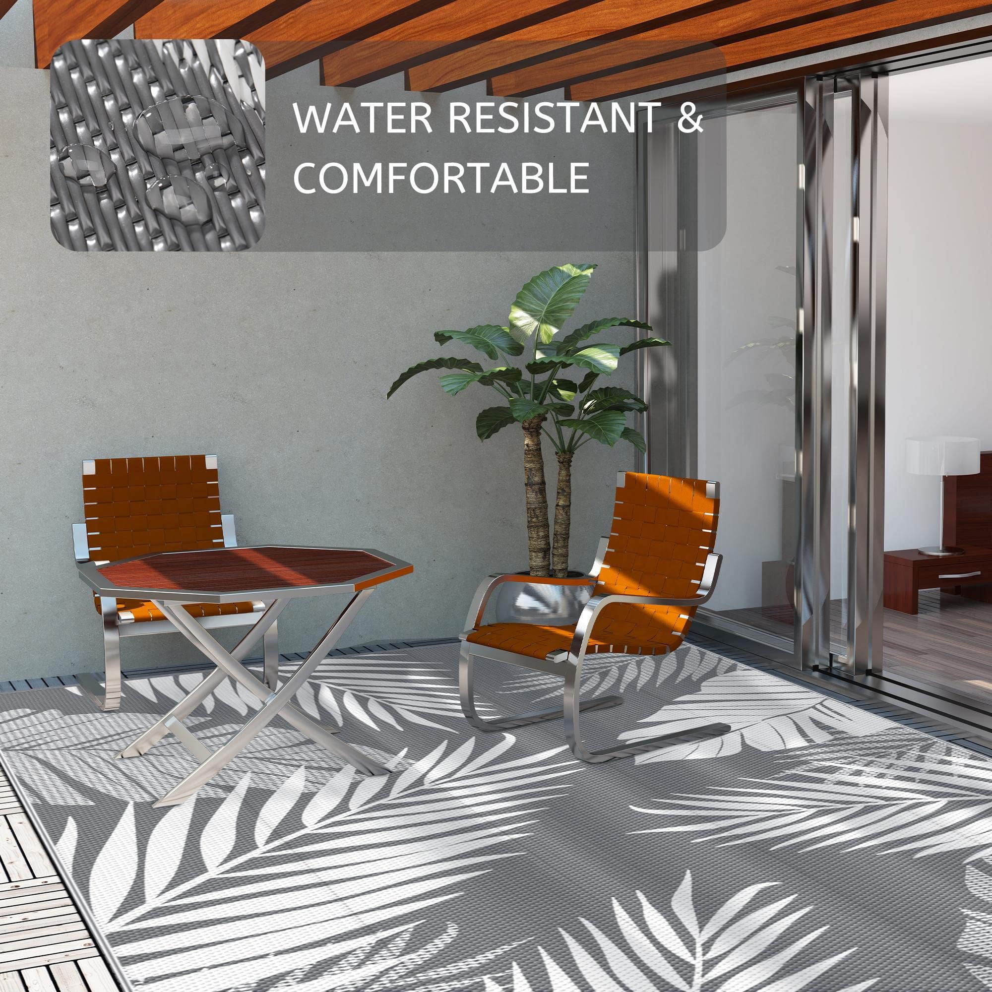 DEORAB Outdoor Rugs for Patio Clearance, Waterproof Plastic Mat, Rv, Camper, Gray & White, 6'x9'