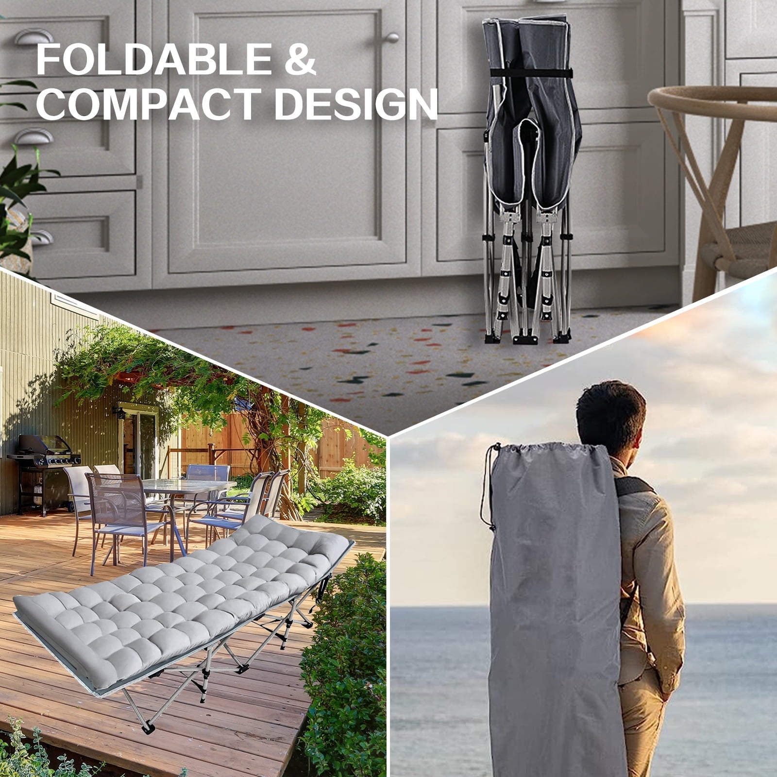 GIVIMO Camping Cot with Mattress 75x28 inch Folding Bed with Carry Bag, Silver