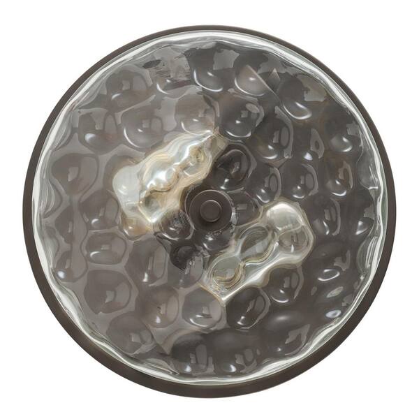 13 in. 2-Light Farmhouse Oil Rubbed Bronze Drum Flush Mount Ceiling Light Fixture with Water Ripple Glass Shade