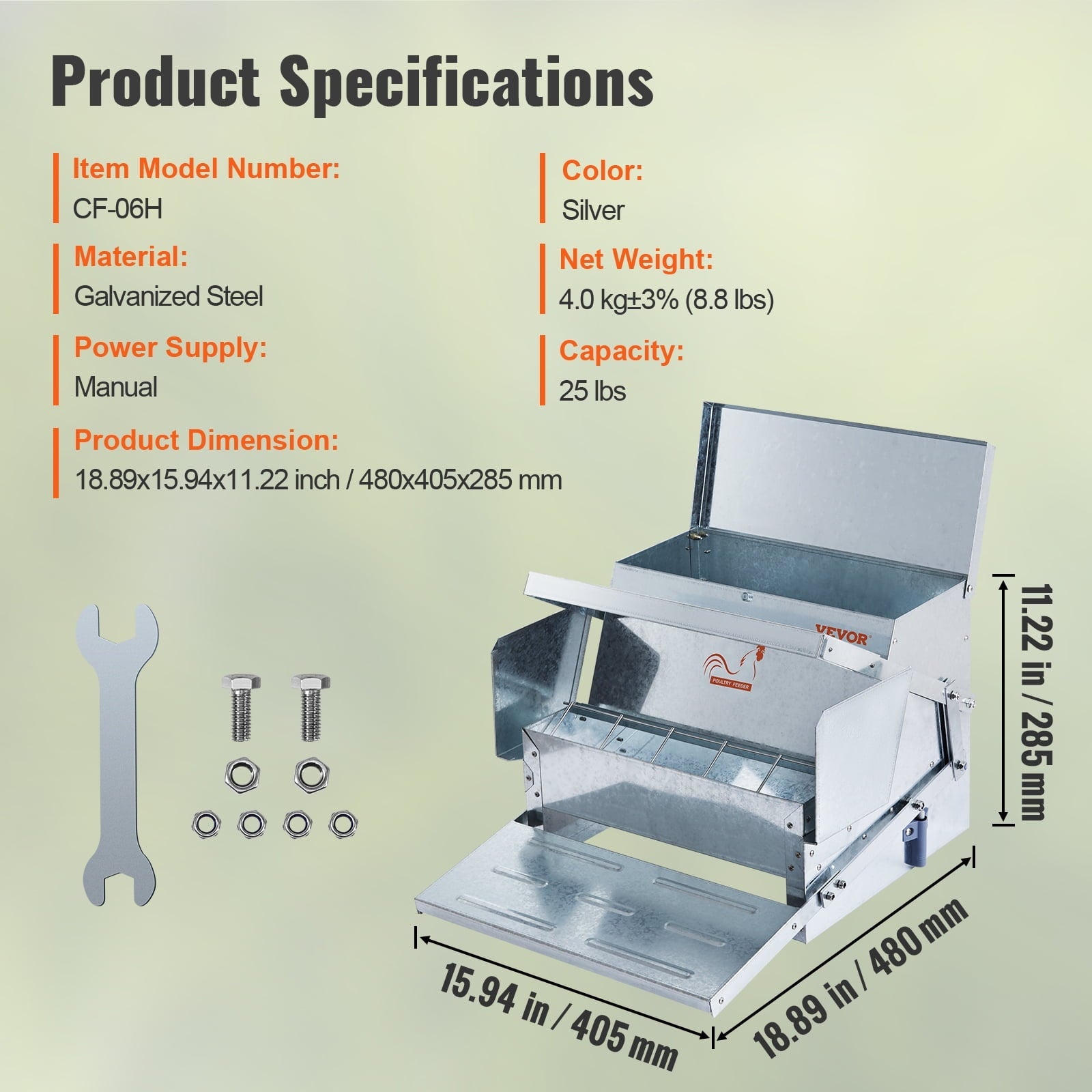 BENTISM Automatic Chicken Feeder, 25 lbs Capacity Feeds 10 Chickens up to 11 Days, Galvanized Steel Poultry Feeder with Waterproof Lid, Bird Rat Prevention, for Chickens, Pheasants, or Roosters