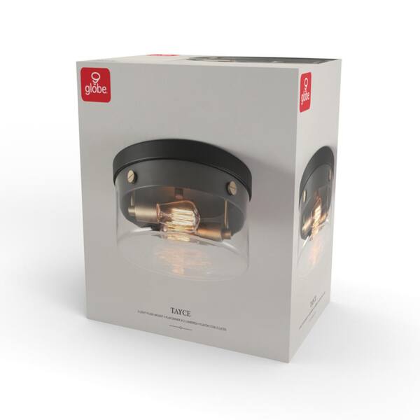 Tayce 13 in. 2-Light Matte Black Flush Mount Ceiling Light with Clear Glass Shade