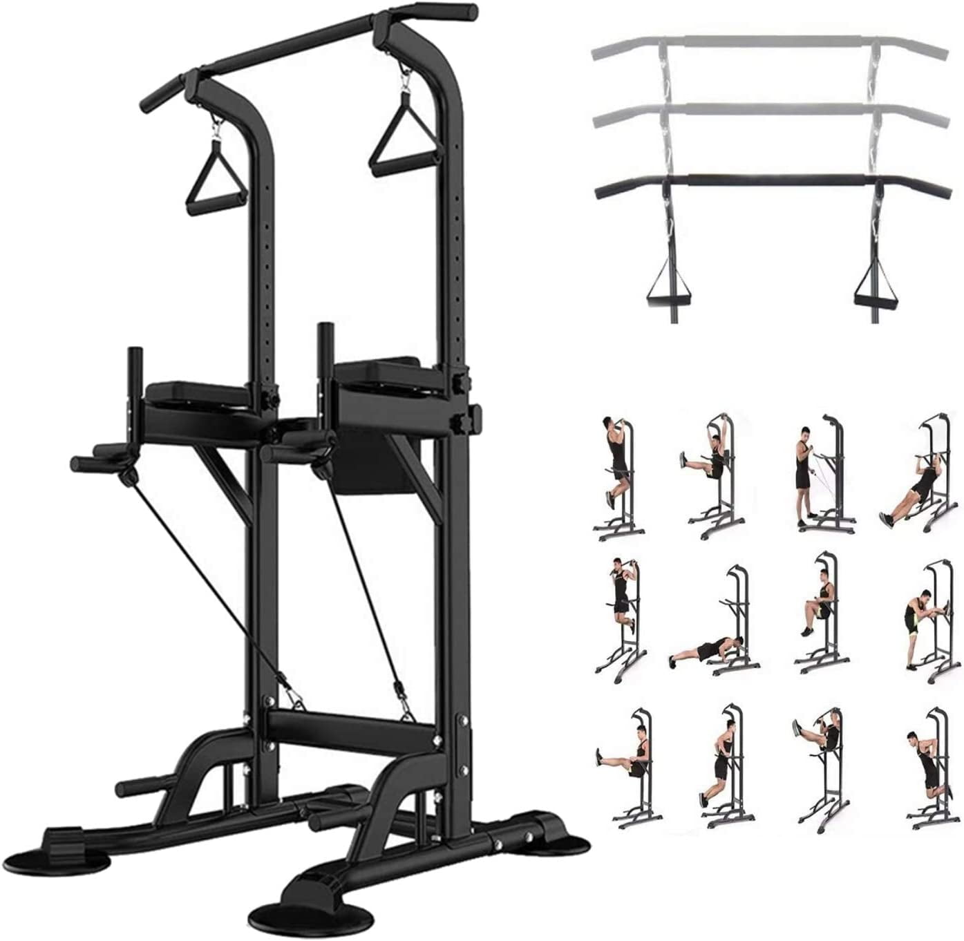 Tappio Multifunction Power Tower Dip Bar Station Pull Up Bar Stand for Home Gym, Adjustable Strength Training Fitness Equipment with Backrest,400lb Capacity