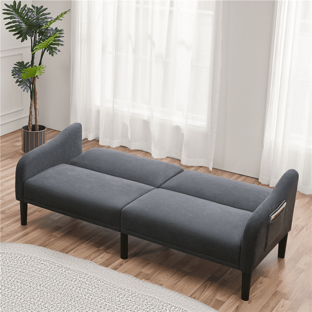 Topeakmart Fabric-Upholstery Convertible Futon Sofa Bed with Adjustable Split Back, Dark Gray