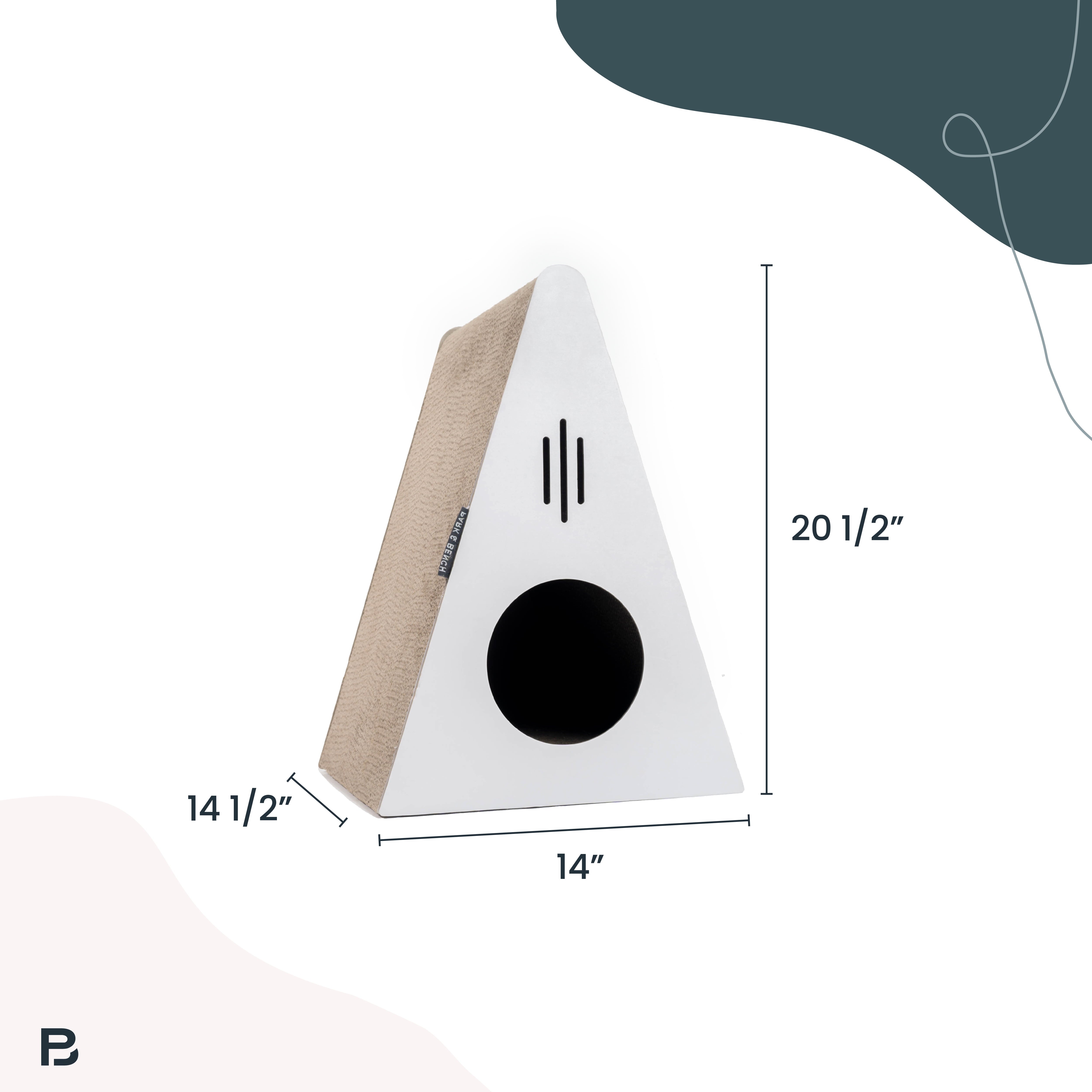 Park and Bench Key Largo Cat Scratcher, Modern Design, Triangle, Corrugated Cardboard Playhouse, Lounger, Keep Your Pet Happy and Healthy - White