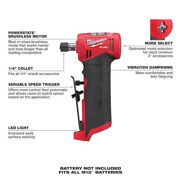 M12 FUEL 12V Lithium-Ion Brushless Cordless 1/4 in. Right Angle Die Grinder and Cut Off Saw with 2 Batteries