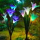 Outdoor Solar Garden Stake Lights - 4 Packs Solar Powered Lights with 16 Lily Flower, Multi-color Changing LED Solar Decorative Lights for Garden, Patio, Backyard (Purple and White)