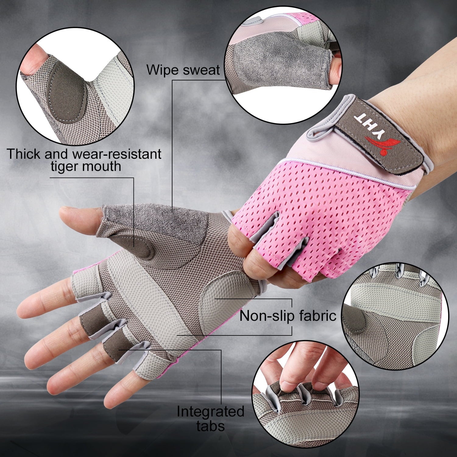 YHT Workout Gloves for Men and Women, Fingerless Weight Lifting Gloves for Exercise, Lightweight Breathable Gym Gloves for Weightlifting, Fitness, Training, Climbing, Rowing and Pull ups