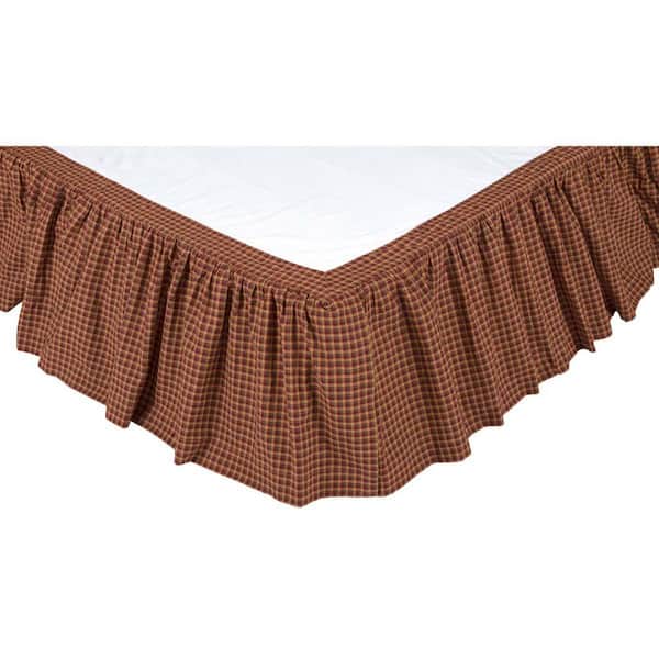 Patriotic Patch 16 in. Primitive Americana Red Khaki Navy Plaid Queen Bed Skirt