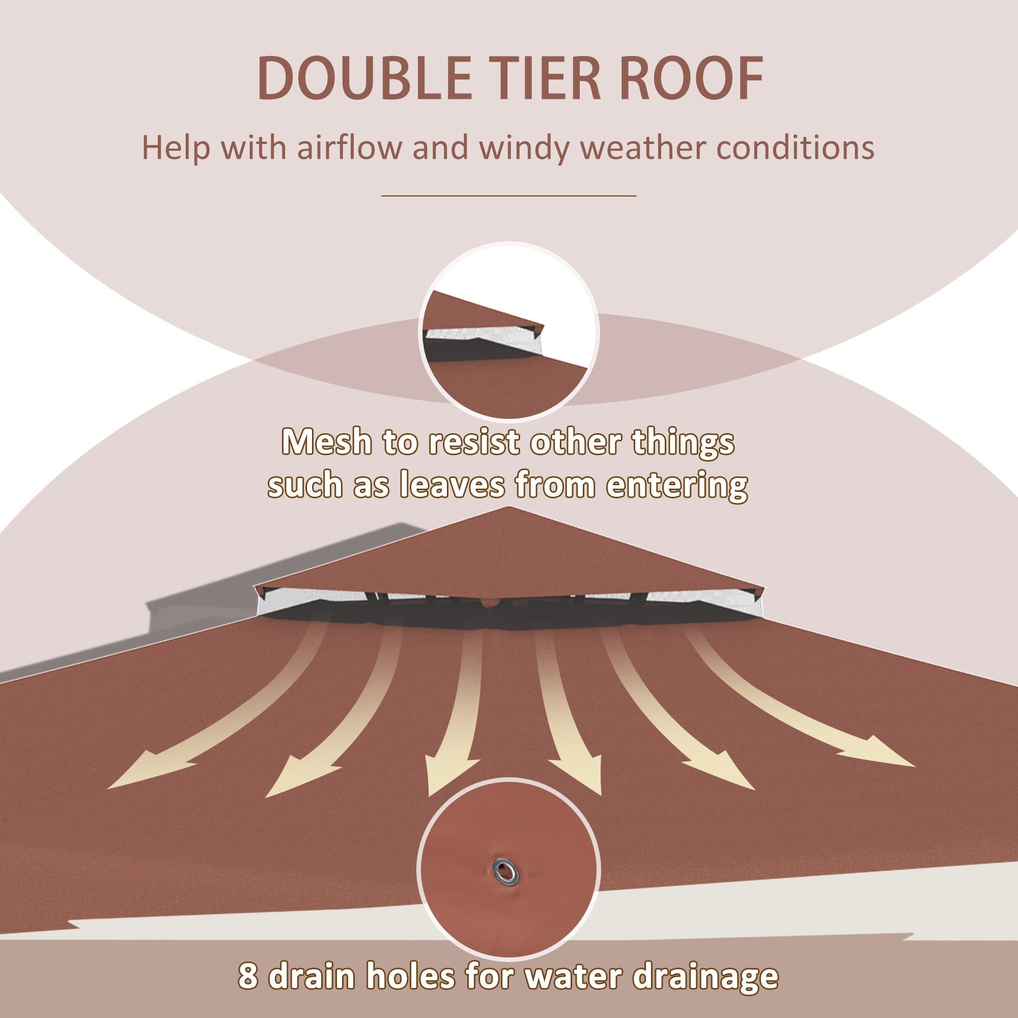 Outsunny 9.8'x9.8' Double Roof Gazebo Replacement Canopy Top Cover, Coffee