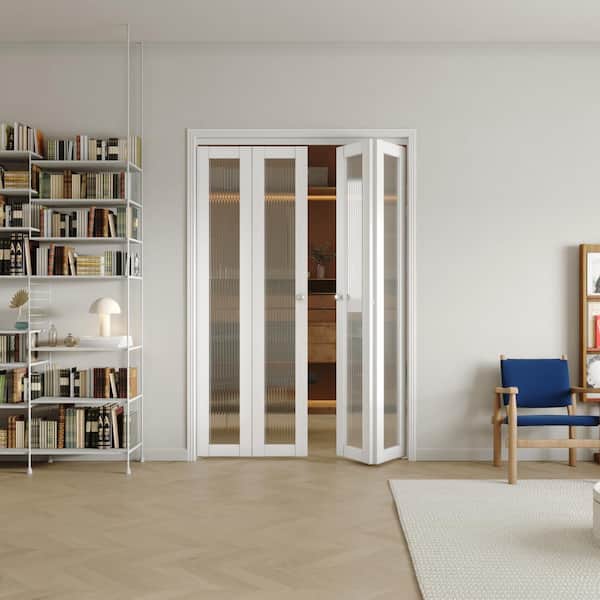 60 in x 80 in(Double Doors) Frosted Glass Single Glass Panel Bi-Fold Interior Door with MDF and Water-Proof PVC Covering