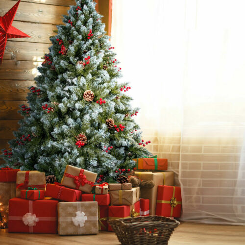 NEW 7FT Christmas Tree PVC+PE+Pine cone+Red fruit 2.1M With String Light