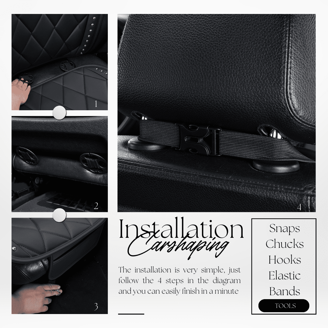 Carshaping Universal Fit Car Seat Covers, Exquisite Custom Leather Material, Unique Studded Style Seat Cushions