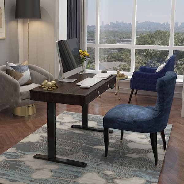 48 in. Rectangular Walnut 1-Drawer Standing Desk with Programmable Presets and USB Charging and Collision Protection