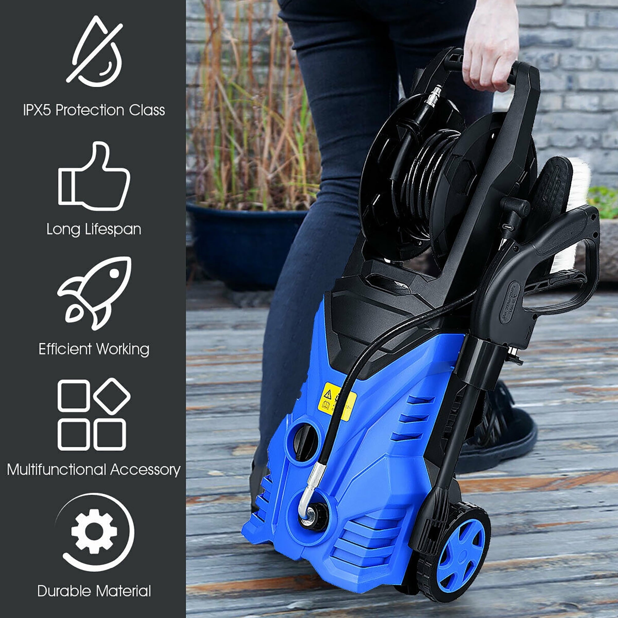 Costway 2030PSI Electric Pressure Washer Cleaner 1.7 GPM 1800W with Hose Reel Blue