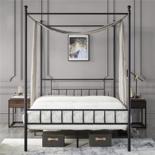 Metal Canopy Bed Frame With Headboard/Foot<wbr/>board Four-poster Bed Twin/Full/Quee<wbr/>n