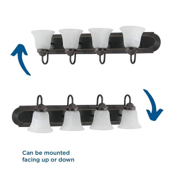 Solvang 30 in. 4-Light Antique Bronze Vanity Light with Etched Alabaster Glass Shades