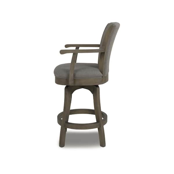 Williams 27 in. Gray Linen Modern Rustic High Back Swivel Kitchen Counter Height Bar Stool with Armrests and Wood Frame