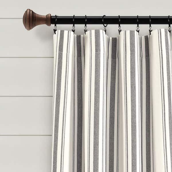 Farmhouse Stripe Yarn Dyed Eco-Friendly Recycled Cotton Window Curtain Panels Dark Gray 42X84 Set