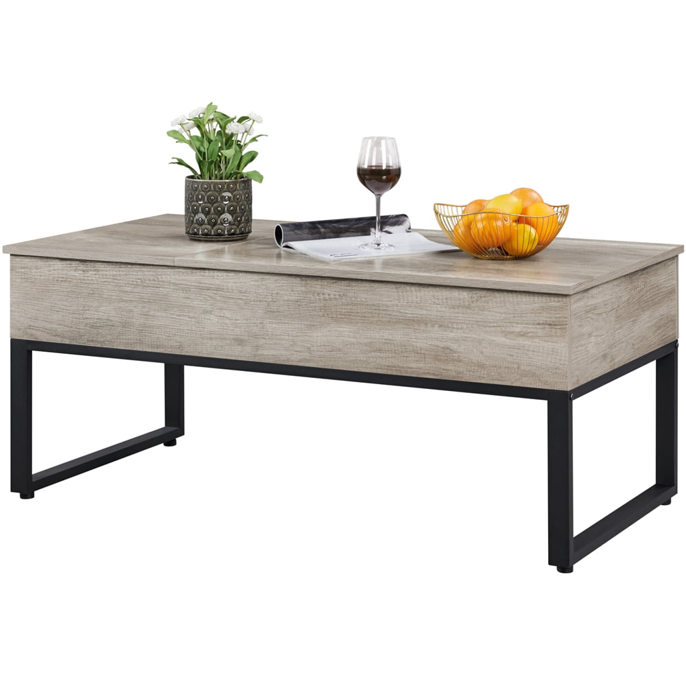 Alden Design Split Lift Top Rectangular Wood Coffee Table, Large, Rustic Gray