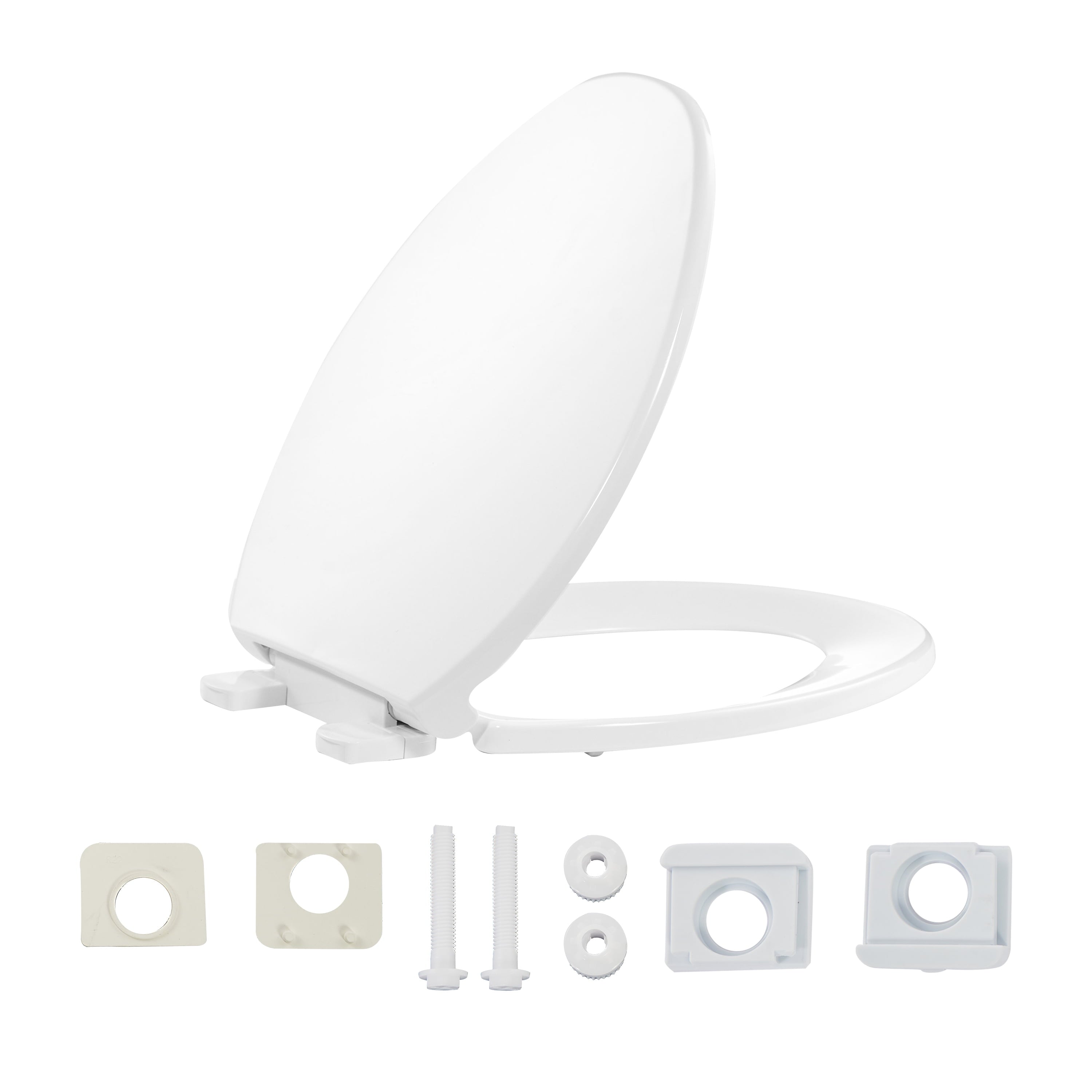 FBJ Oval Plastic Toilet Seat Soft Close in White, No Slam & Easy to Clean