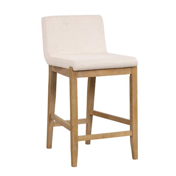 Gracie 34 in. Modern Counter Height Bar Stool with Back, and Brushed Light Brown Wood Legs, Natural Flax/Brown, Set of 4