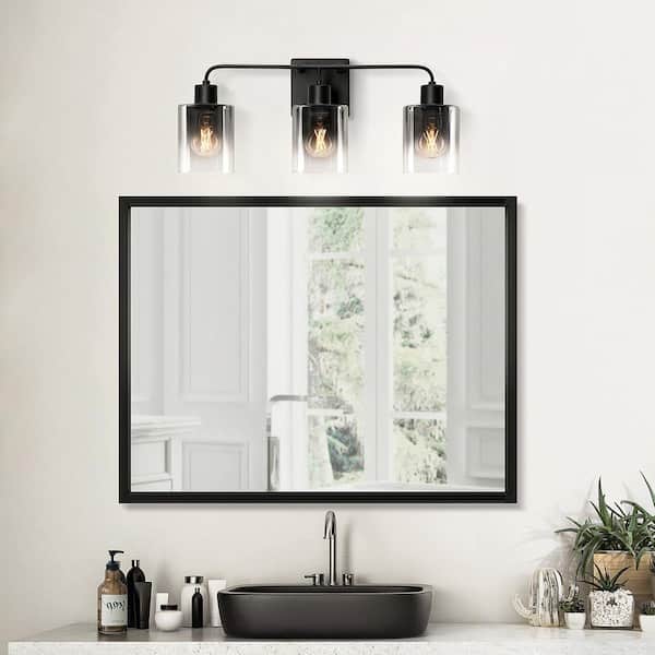 21.7 in. 3-Light Modern Black Bathroom Vanity Light With Bulbs Included