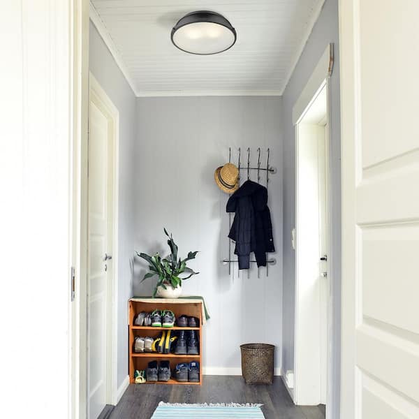 Duncan 14 in. 2-Light Matte Black Flush Mount with Matte Black Shade