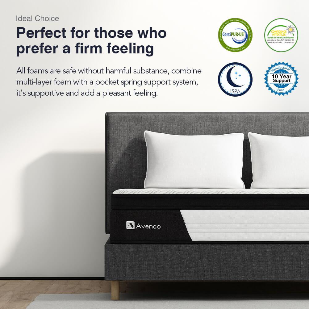 Queen Size Mattress Firm, 10-Inch Hybrid Mattress in a Box, 5 Zone Pocket Coils and Memory Foam, Edge Support