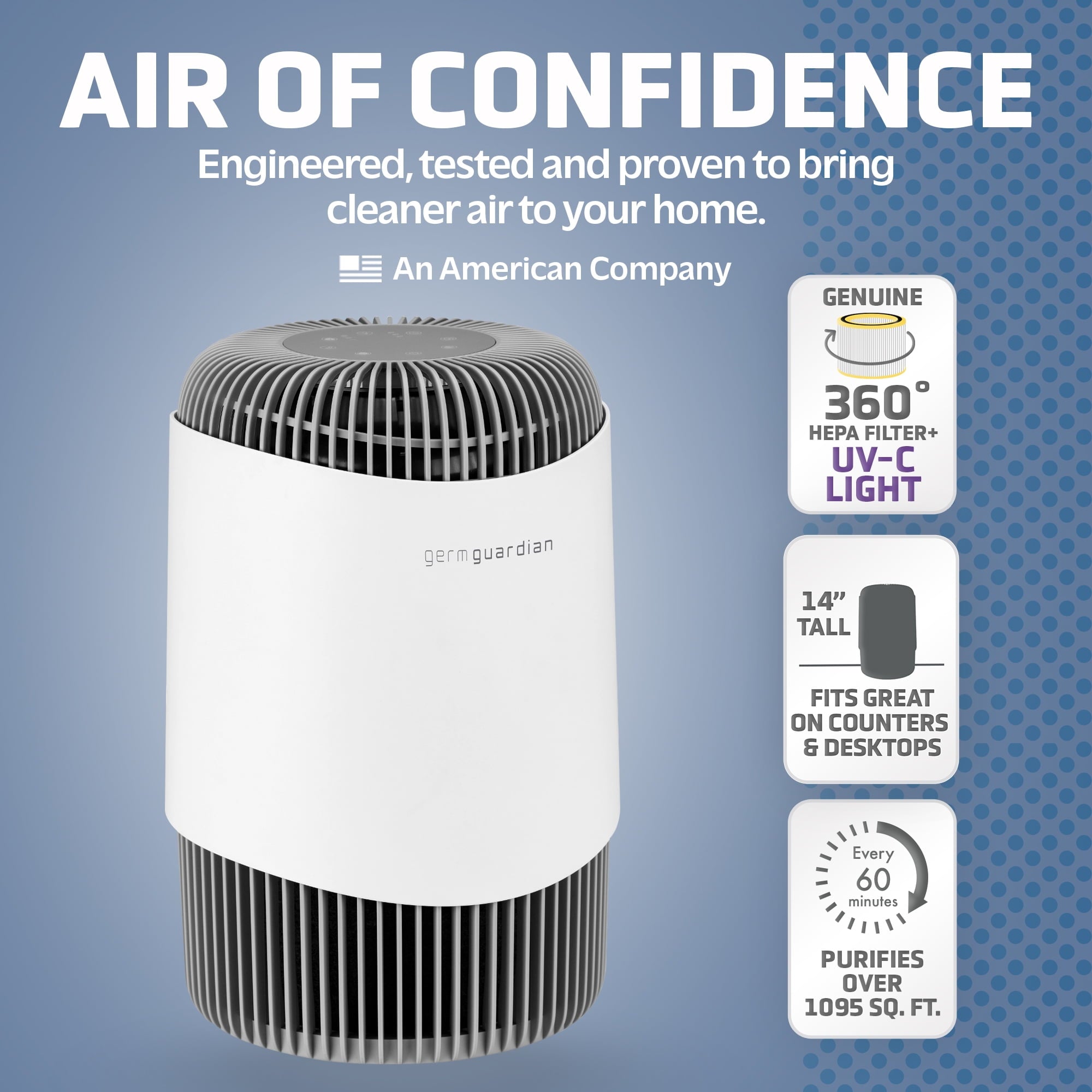 Germ Guardian Compact Air Purifier with HEPA Filter, UV-C and Timer, AC151, White