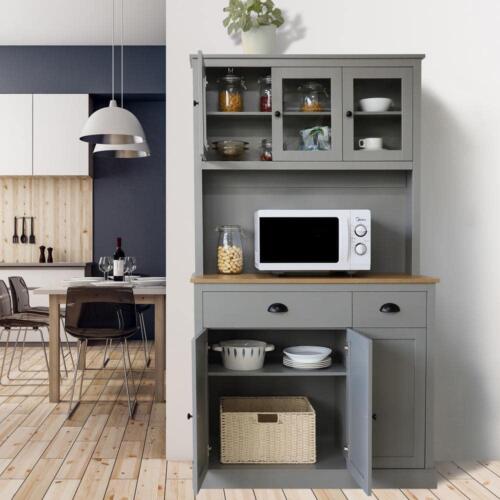VEIKOUS Kitchen Pantry Hutch Cabinet 39.3"x 15.7"x 70.1'' Adjustable Shelve Gray