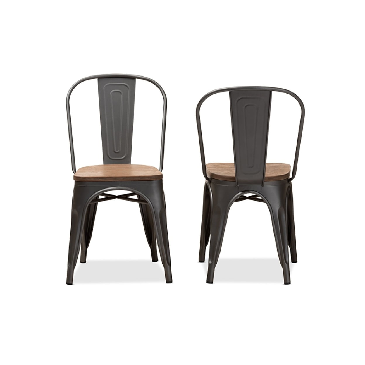 Baxton Studio Henri Vintage Rustic Industrial Style Tolix-Inspired Bamboo and Gun Metal-Finished Steel Stackable Dining