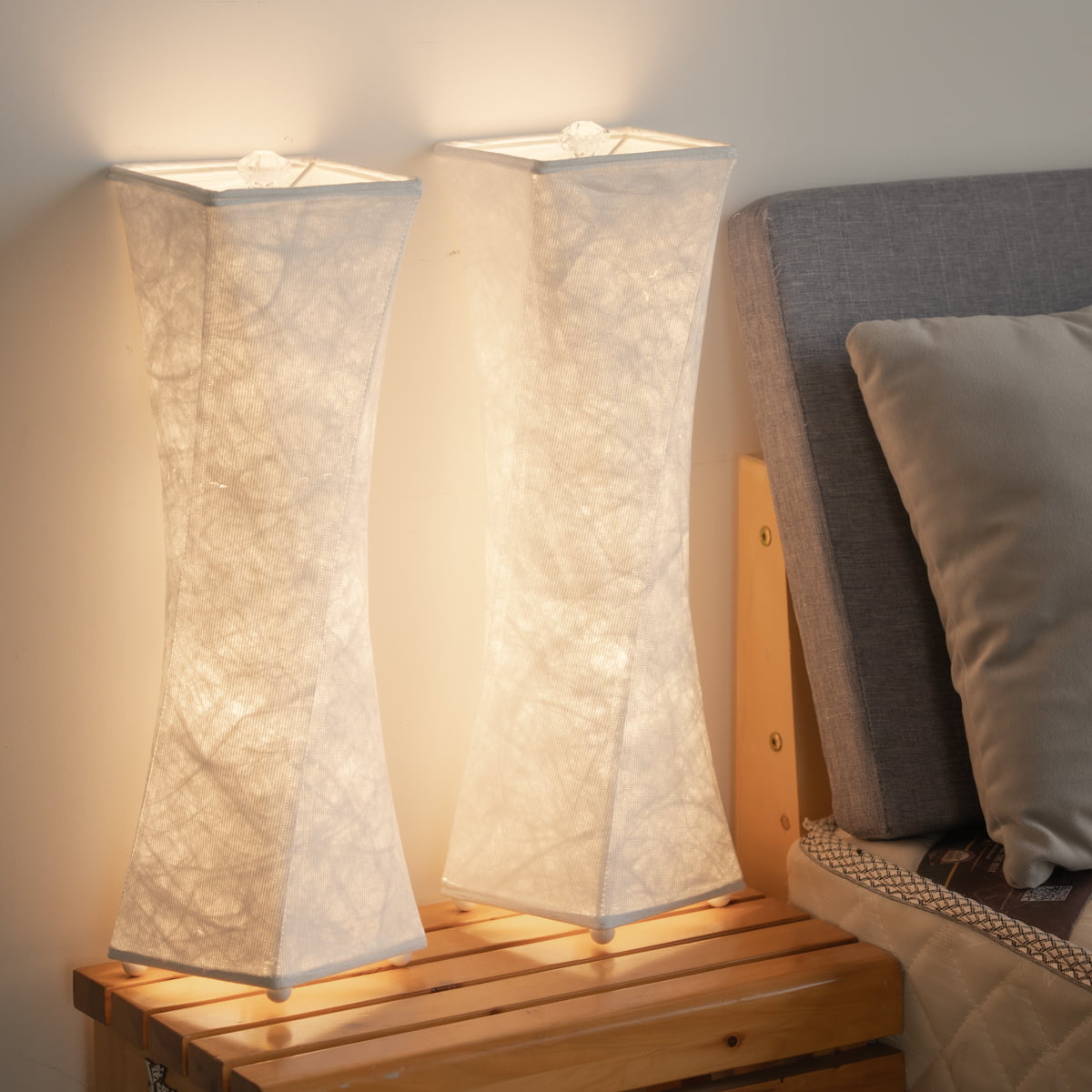 Set of 2 Fabric Table Lamp, 3-Way Dimmable Modern Nightstand Lamp Sets Bedside Touch Desk Lamp With Fabric Cream Shade For Bedroom Table Living Room Reading, LED Strip Included