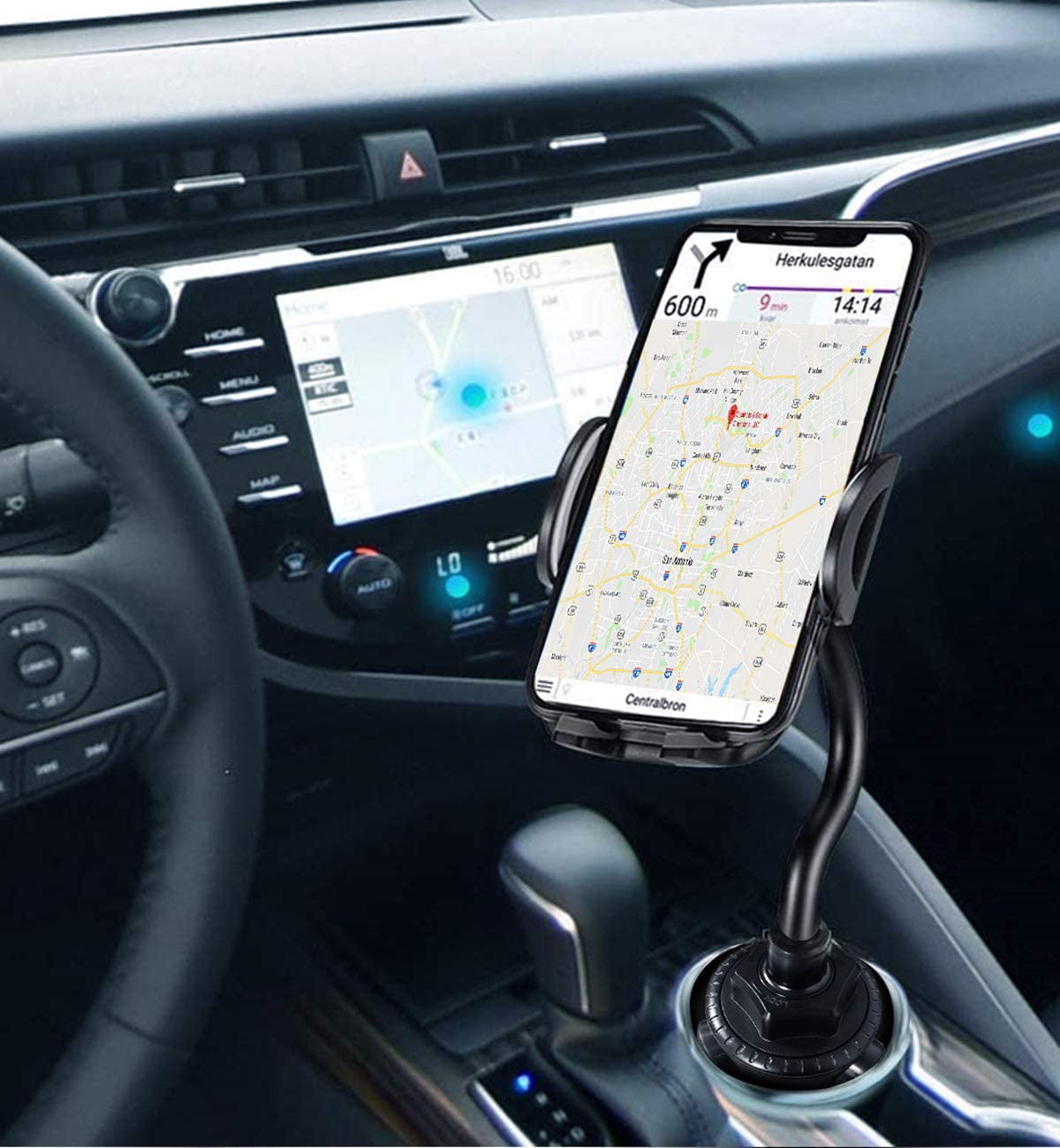 Cup Holder Phone Mount, Upgraded Long Neck Never Shake Heavy Duty Cup Base Car Phone Holder Cradle Car Mount for iPhone 14 Pro/XR/XS Max/X/8/7 Plus/6s/Samsung S10/Note 9/S8 Plus/S7,GPS etc