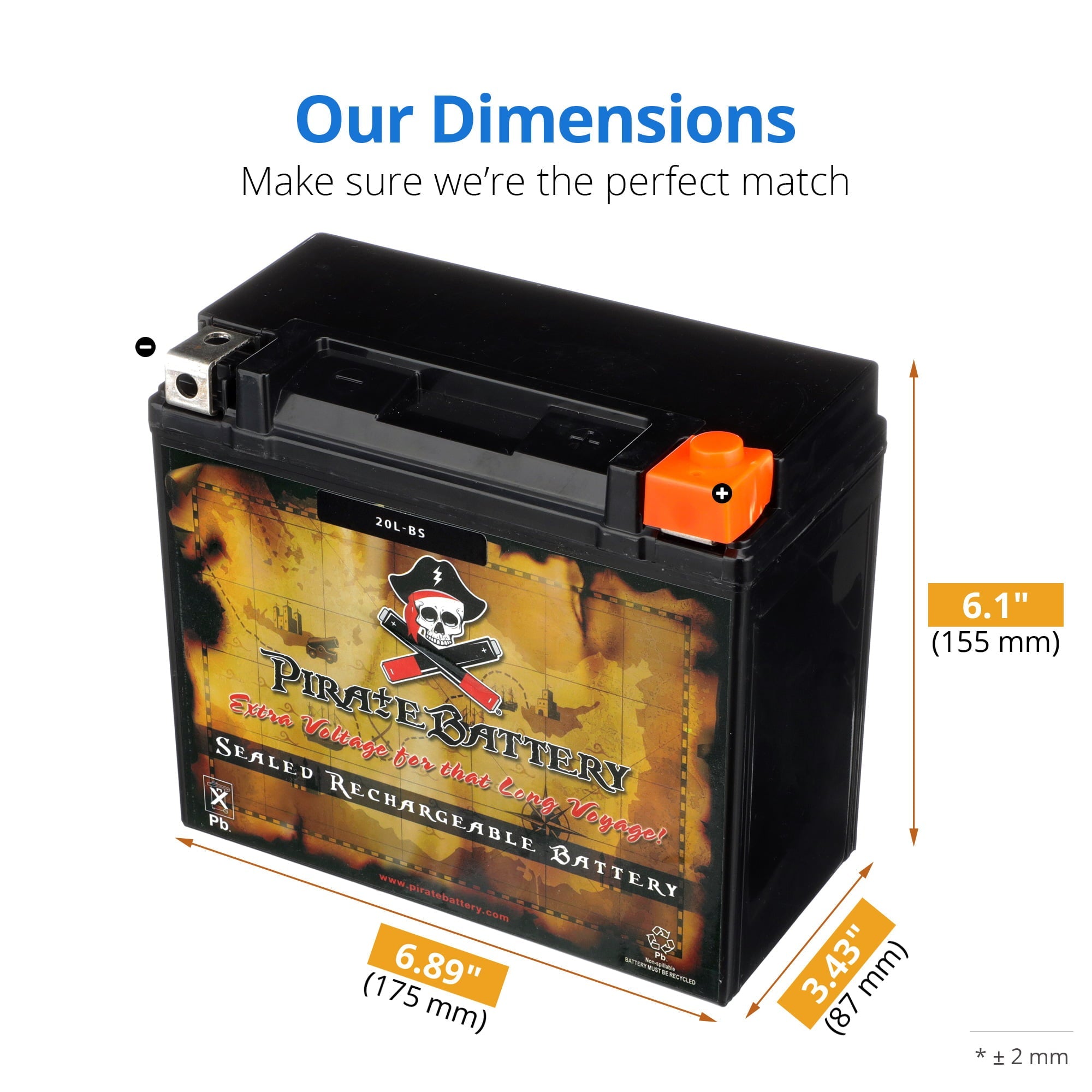 Pirate Battery Ytx20l-bs (20l-bs 12 Volts,18 Ah, 270 Cca) Jet Ski Battery for Brp Sea-doo All Models Cc 88-'93