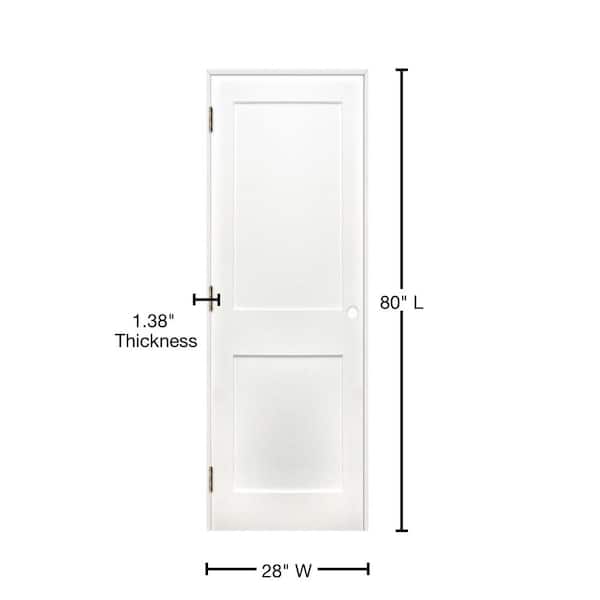 24 in. x 80 in. Shaker 2-Panel Solid Core Primed Pine Reversible Single Prehung Interior Door with Satin Nickel Hinges