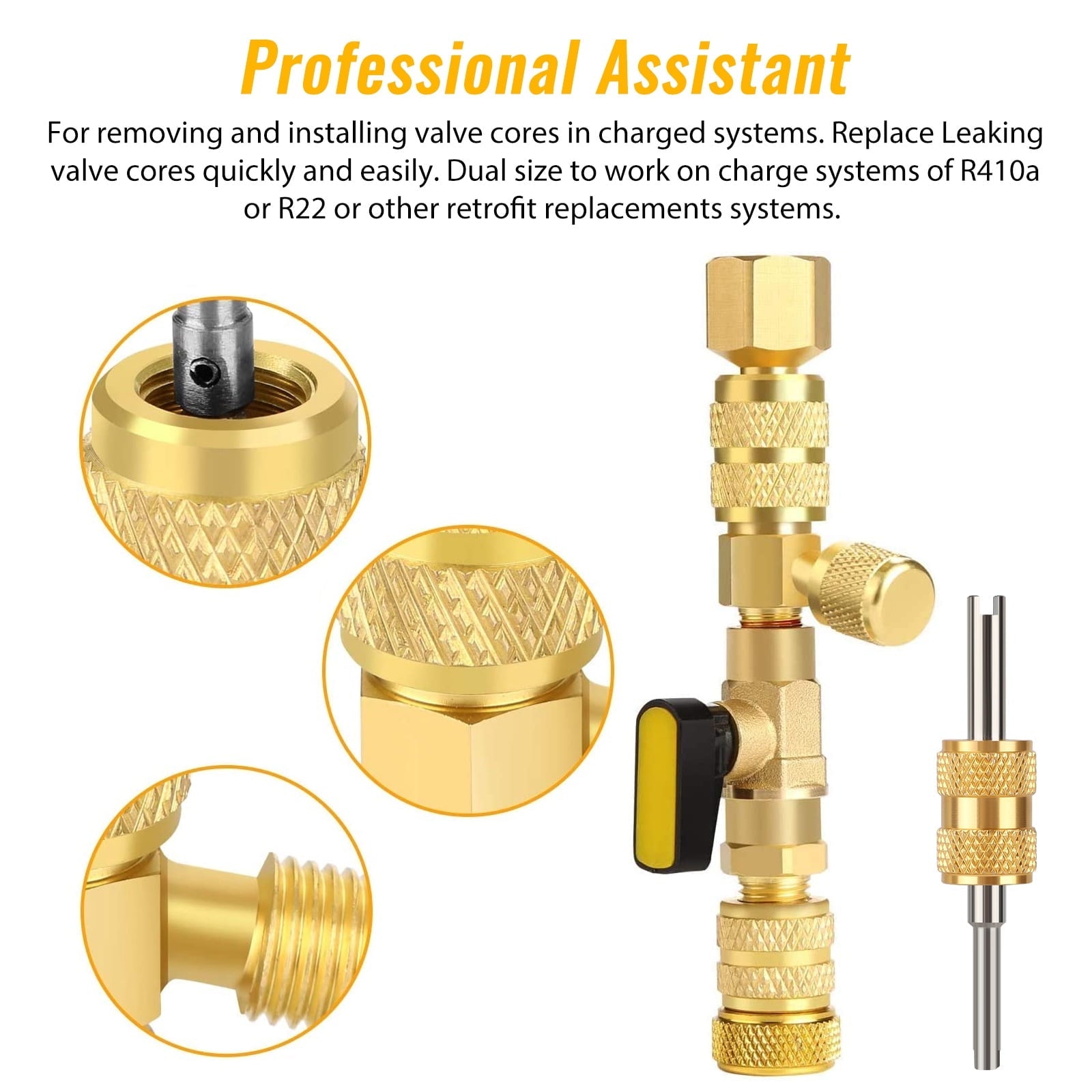 Valve Core Remover Installer Tool, EEEkit Dual Size SAE 1/4 and 5/16 Port Air Conditioning Line Repair Tools for HVAC R22 R410A, 5 Valve Cores with Teflon Seal