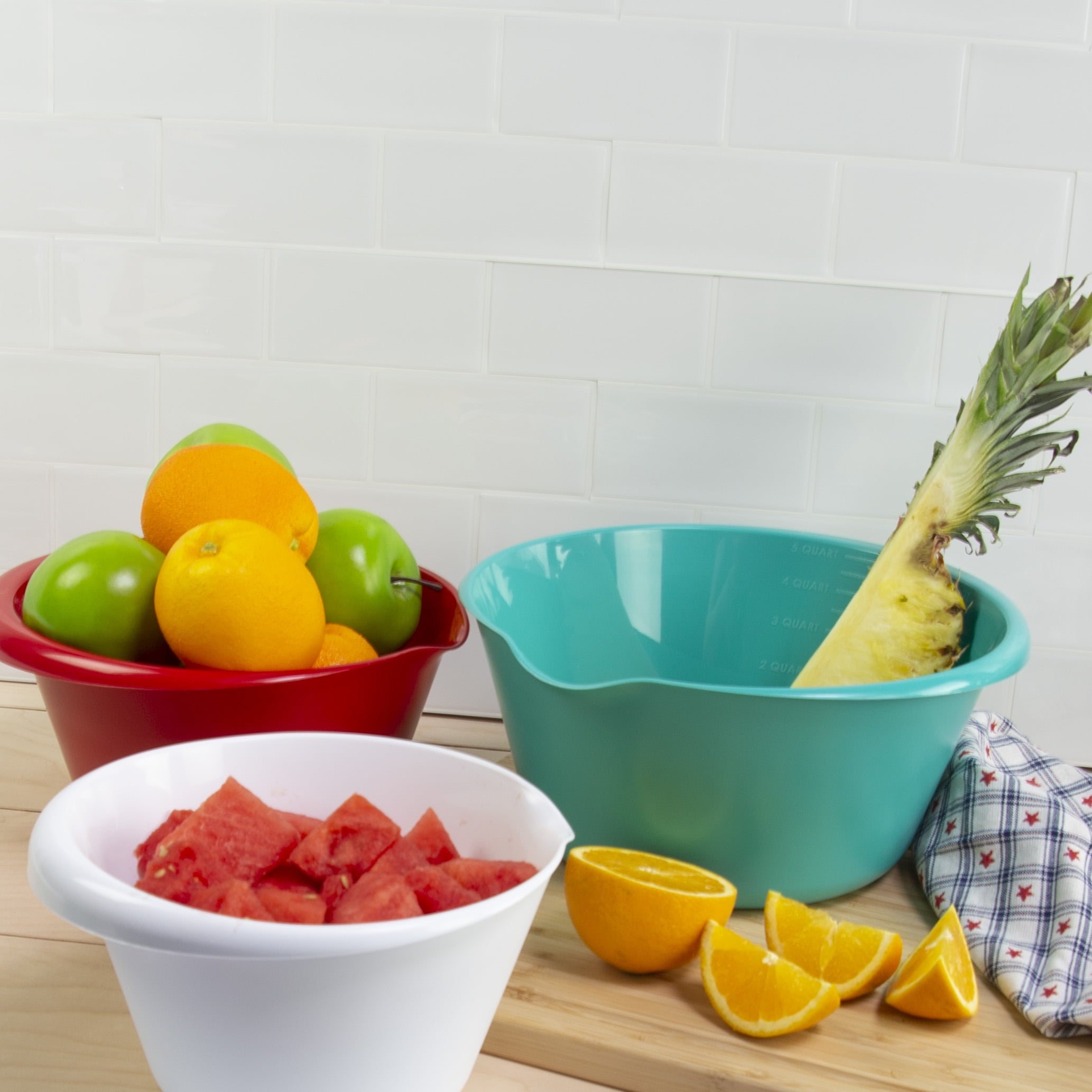 Mainstays 3 Piece Bowl Set Polypropylene Teal Red White