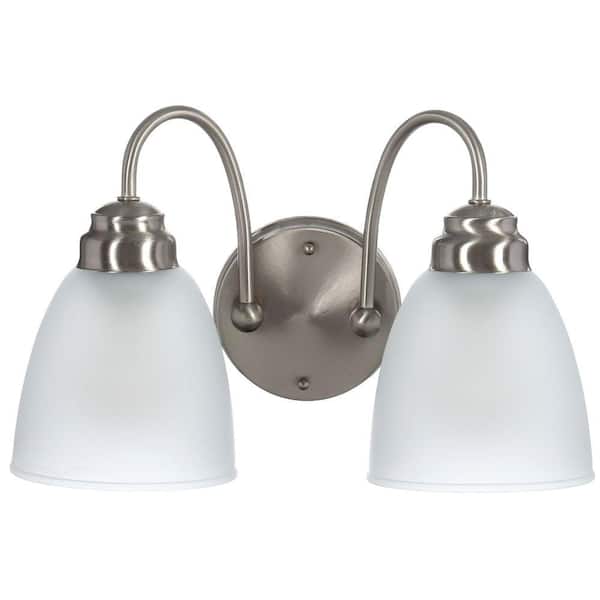 Hamilton 2-Light Brushed Nickel Vanity Light with Frosted Glass Shades