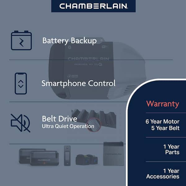 B2211T 1/2 HP Smart Quiet Belt Drive Garage Door Opener with Battery Backup