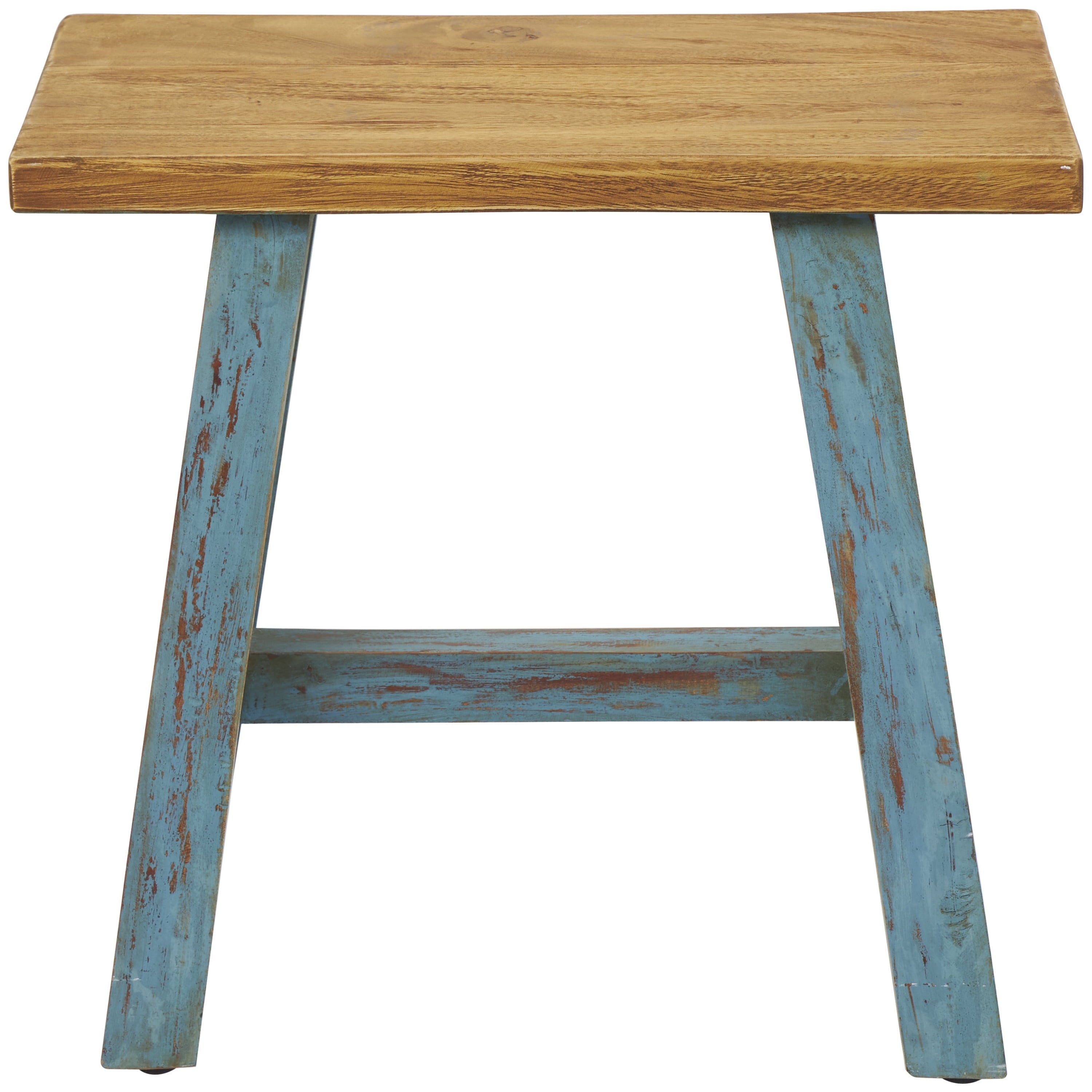 DecMode Wood Stool with Brown Wood Top, Blue