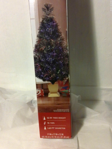 HOLIDAY TIME GREEN 32" FIBRE OPTIC COLOR CHANGING CHRISTMAS TREE DUAL POWER NIB