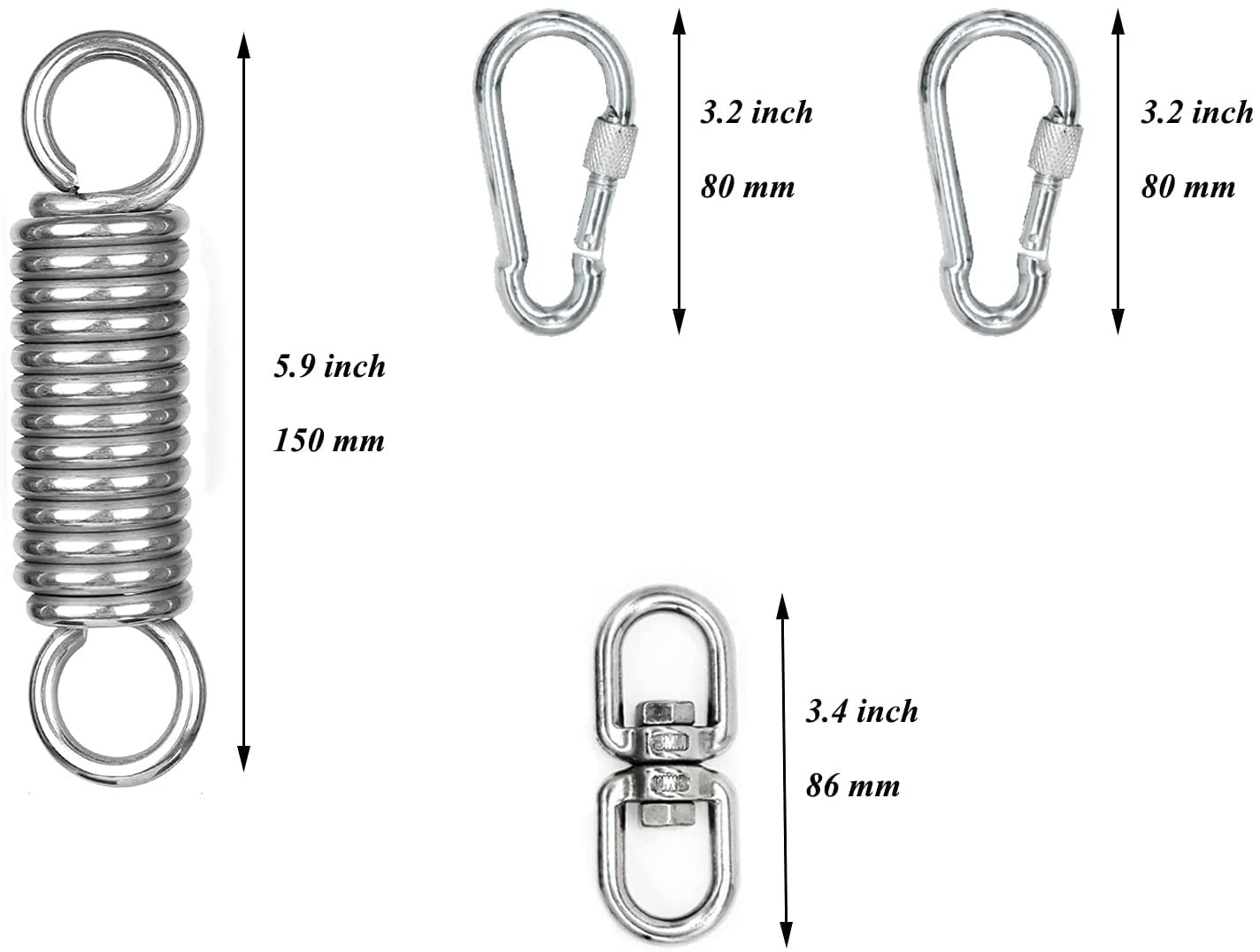 Premium Hammock Chair Hanging Kit with 2 Carabiner and Rotating Hook, Upgraded Snap Hooks Heavy Duty with 600 LB Capacity, Swing Spring for Swinging Chair/Hammocks