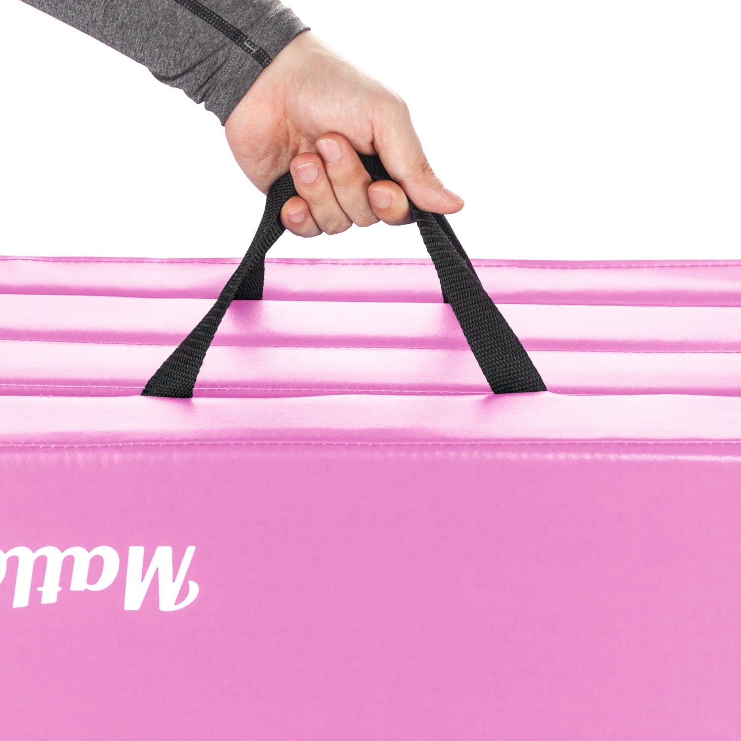 Matladin 8' Folding Gymnastics Gym Exercise Aerobics Mat, 8ft x 2ft x 2in PU Leather Tumbling Mats (Pink)