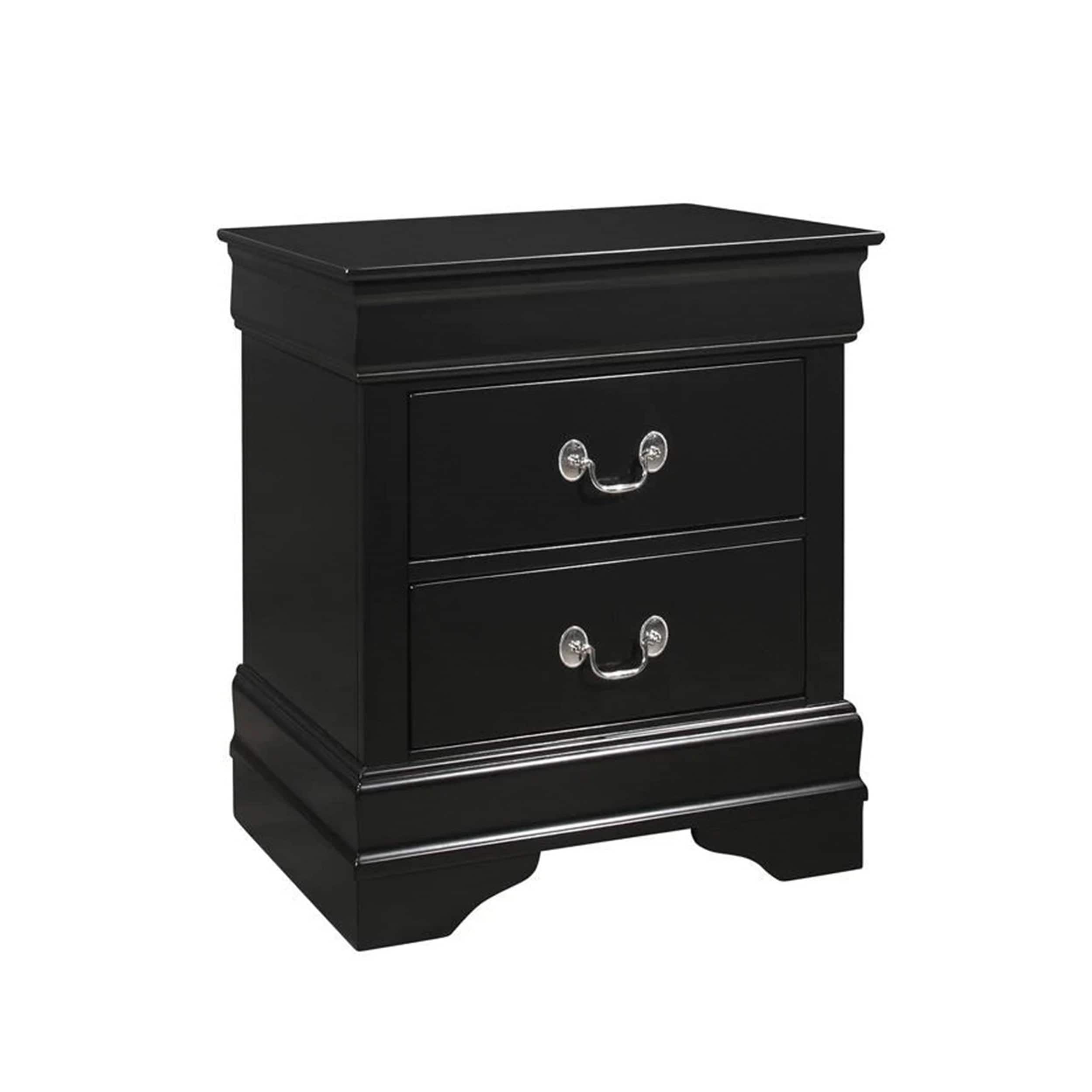 Ryla 24 Inch Nightstand, 2 Drawers, Solid Wood, Metal Drop Handles, Black