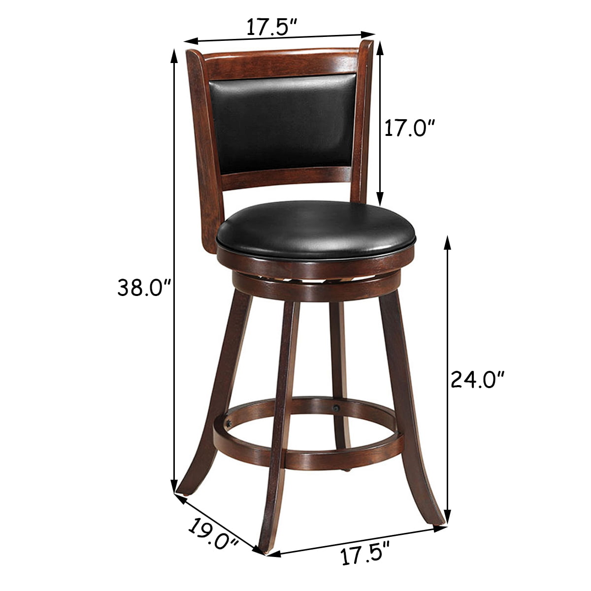 Costway Set of 2 24'' Swivel Counter Stool Wooden Dining Chair Upholstered Seat Espresso Panel back