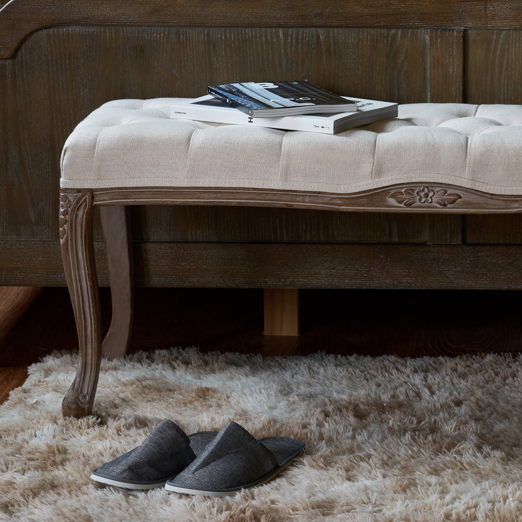 Upholstered Entryway Bench Piano Shoe Ottoman Bench with Fabric Cushion Cover