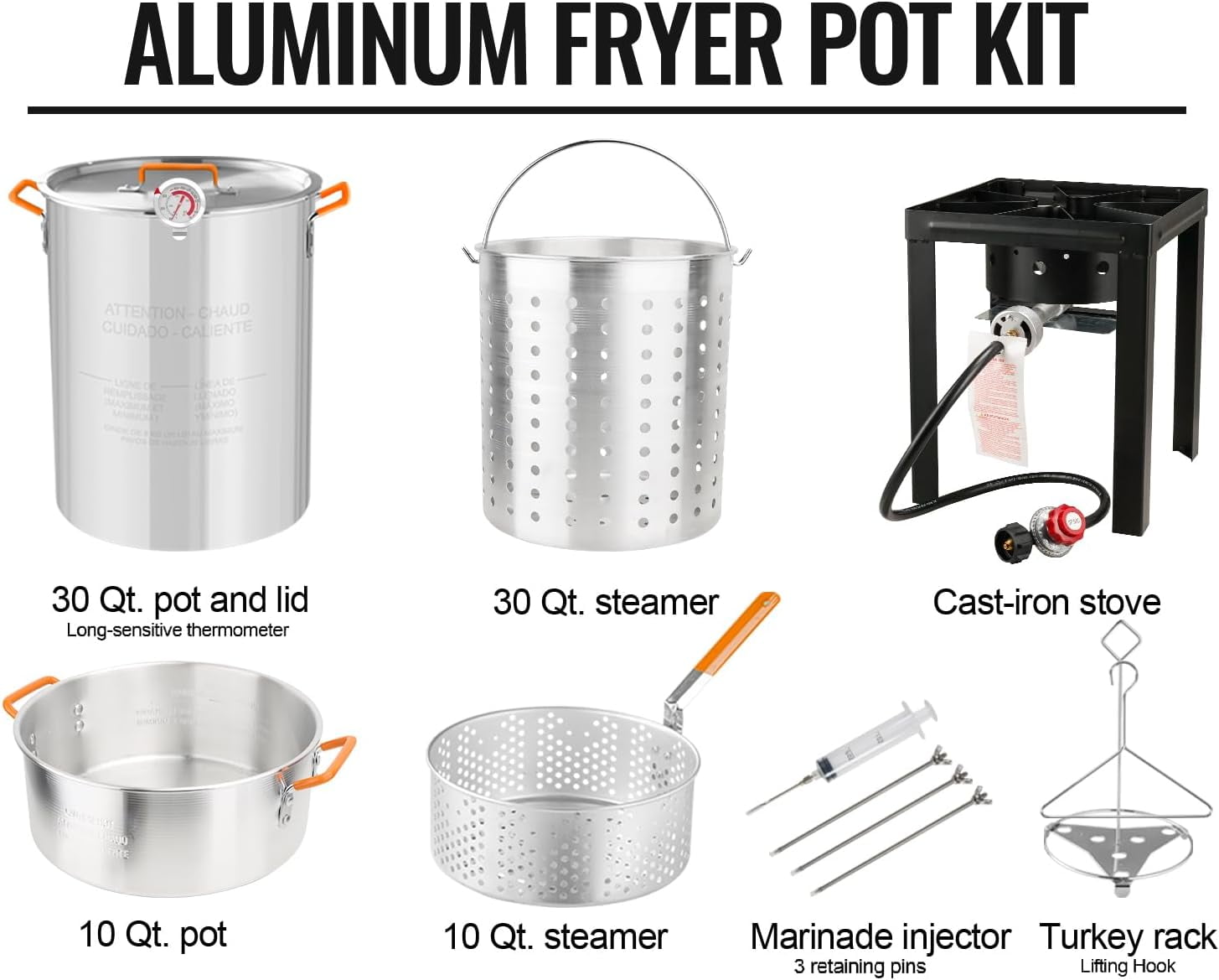 Propane Outdoor Turkey Fryer Set & Crawfish Boil Pot Basket 55,000 BTU Burner 30 & 10 Quart Aluminum Stock Pot & Basket Lid & Ideal for Outdoor Cooking