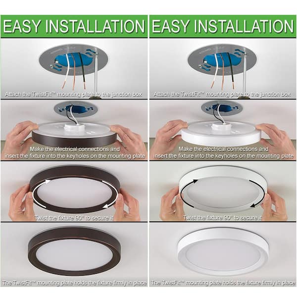 9 in. White, Oil Rubbed Bronze Trims 800 Lumens LED Flush Mount Ceiling Light Fixture with Night Light Adjustable CCT