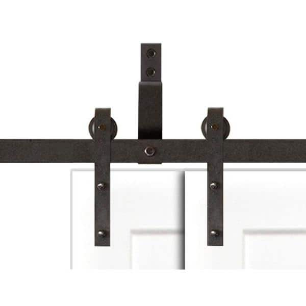 48in.x80in. Bypass Shaker Unfinished 2-Panel Solid Core Prime Pine Wood Sliding Barn Door with Bronze Hardware Kit